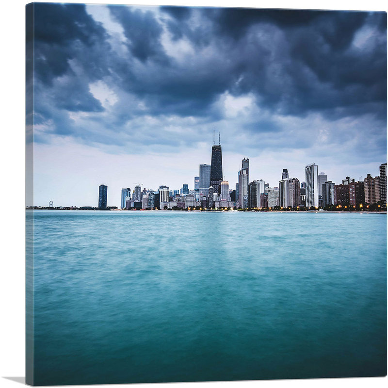Chicago Skyline Lake Michigan - reproduction de photo sur toile tendue, H 26 po x l 26 po x P 1,5 po