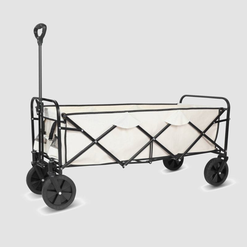 Large White Folding Utility Wagon with Anti-Slip Wheels and Adjustable Handle