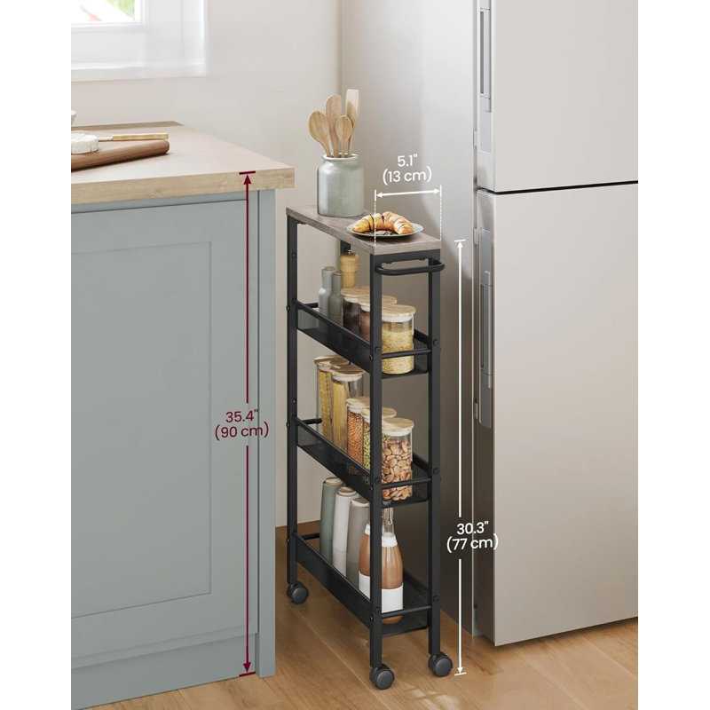 Slim Rolling Cart 5 Tier Storage Cart Narrow Cart with Handles, Metal Frame, 30.30" H x 17.90" W x 5.10" D