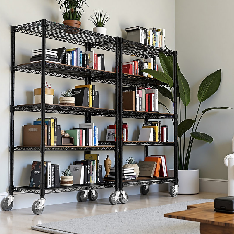 Étagère de rangement verticale en acier 5 d'une capacité de 1750 lb, tablettes réglables et 360 roues rotatives pour roues de gymnastique au carbone, cuisine