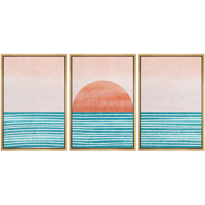 3 pièces d'art audacieux, H 36 po x l 72 po, Toile avec cadre naturel