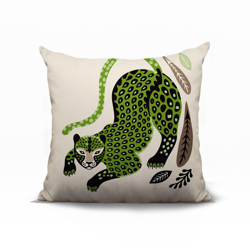 Oreiller carré réversible intérieur / extérieur Gino Leopard, Chartreuse, Carré 15 po