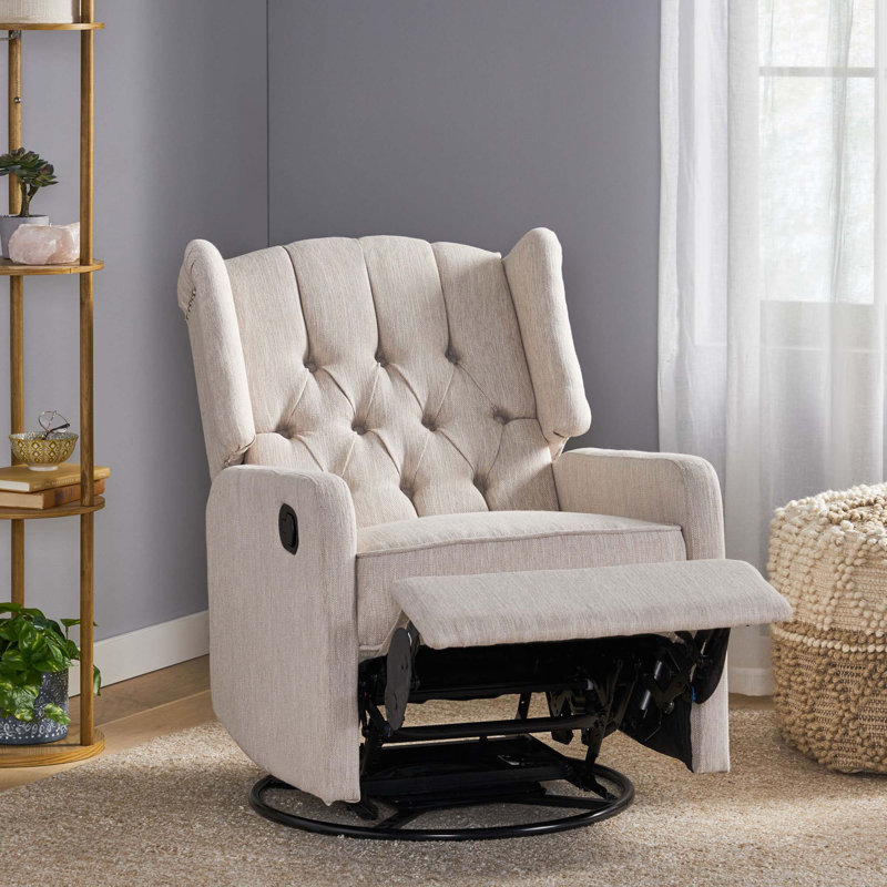 Versatile Manual Recliner Chair With Timeless Design And Swivel Function, Beige