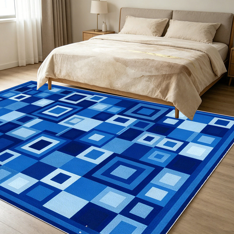 1PC Blue Geometric Square Mosaic area rugs for Living Room, Soft and Comfortable, Suitable for all seasons, easy-to-maintain, machine washable Indoor floor mat, Under Table Farmhouse suitable for dining room, bedroom, entryway, home office, patio,