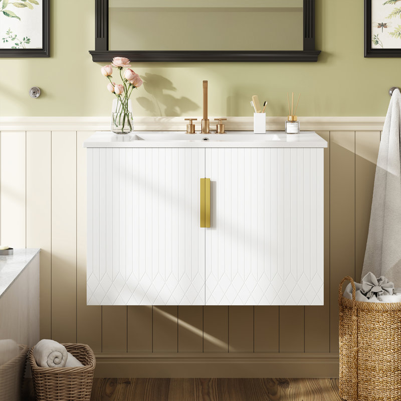 Meuble-lavabo blanc 30 po avec lavabo en céramique et portes à fermeture douce