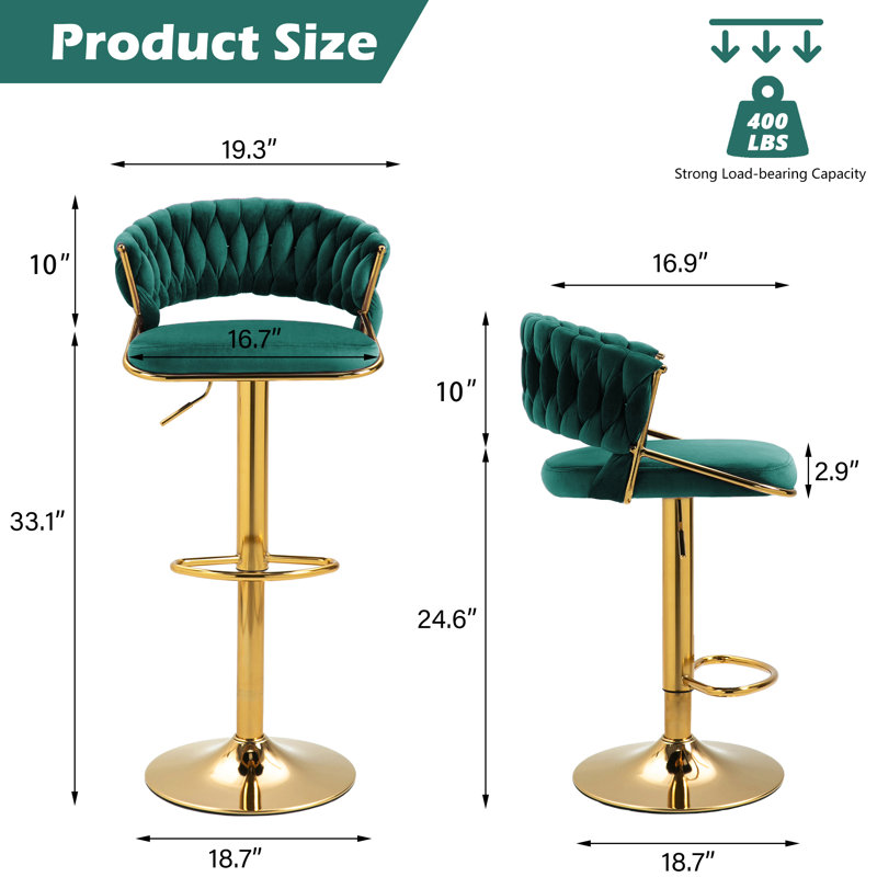 Tabouret de bar Christal, Vert foncé, Doré