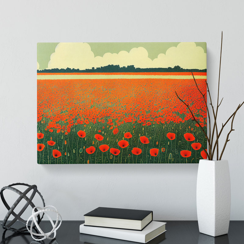 Tantalising Poppy Field Flowers - Wrapped Canvas Print, 40cm H x 60cm W x 3cm D