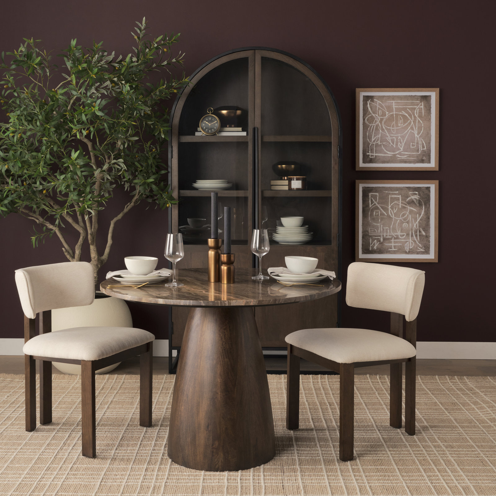 Zira Dining Chair, Cream, Dark Brown