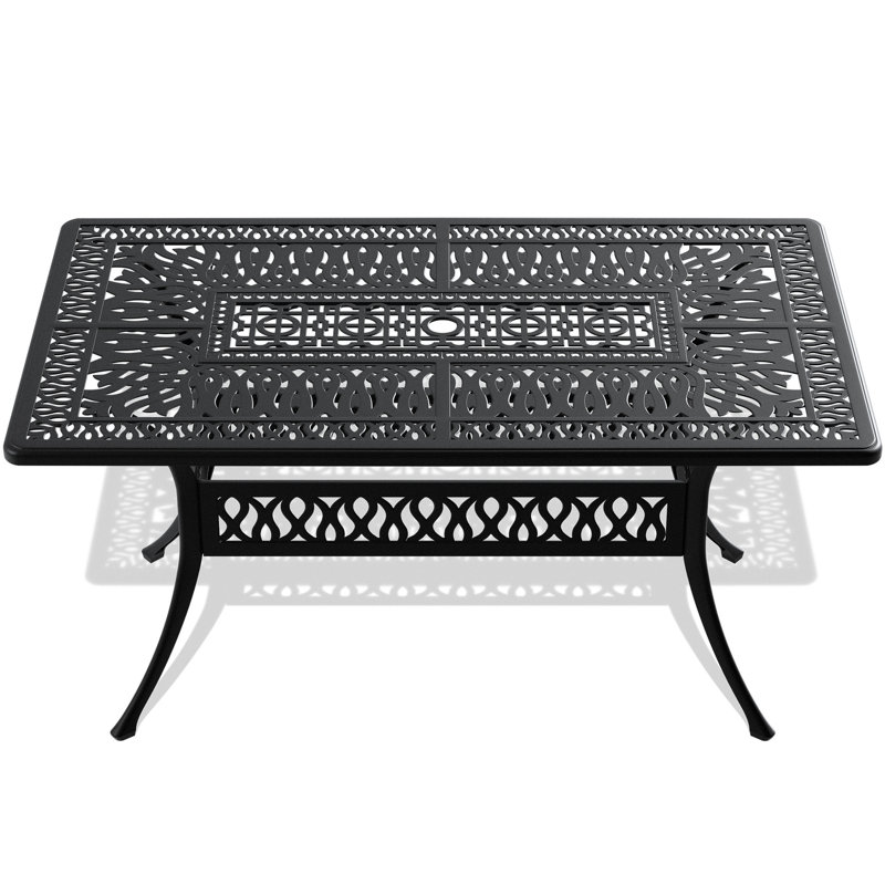 Black Aluminum Patio Table - 57.74'' Length, Umbrella Hole, 160lbs Capacity, Corrosion In Cast Black, 6 Rustproof
