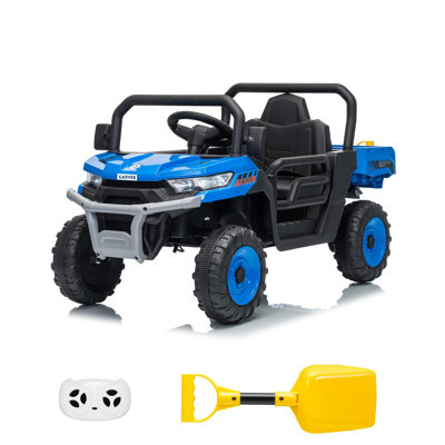 Camion à benne basculante 12 V pour enfants avec télécommande pour les parents, voiture alimentée par batterie, camion de ferme électrique pour enfants, lit à benne basculante électrique, portes à ouverture double, bleu