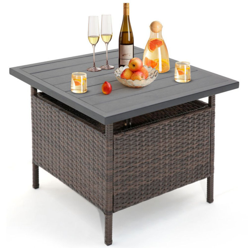 Table d'appoint de patio en osier avec trou pour parasol