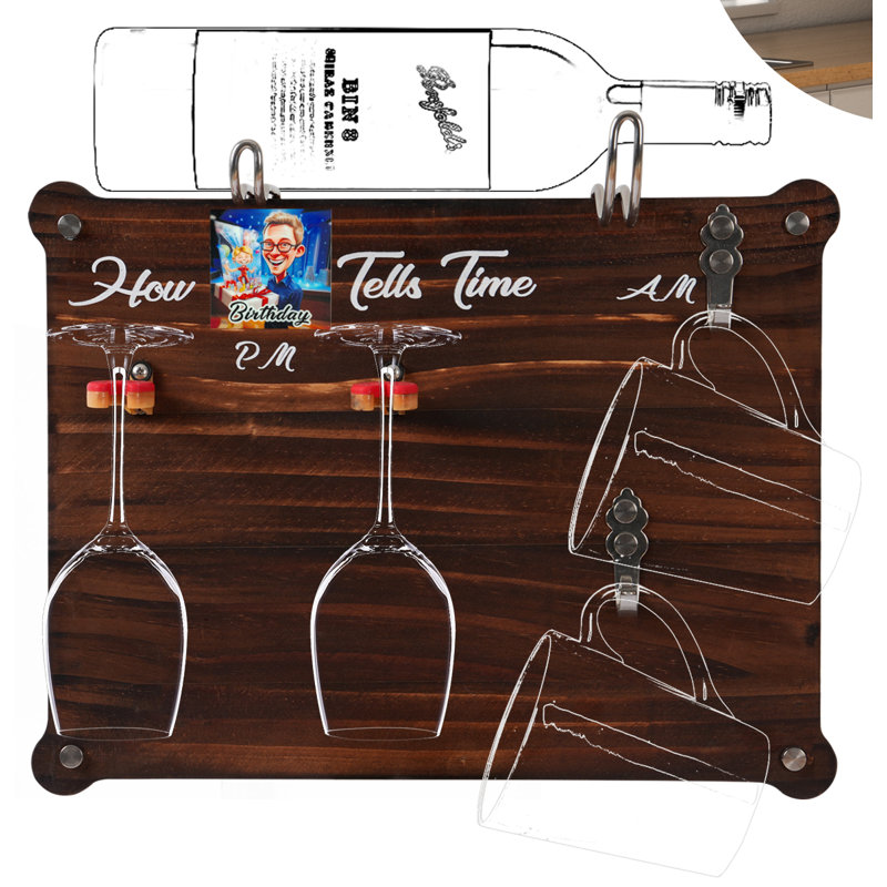 Wall Mounted Wine Rack, Wooden Wine Bottle & Glass Holder  -  a Warm Gift, Expressing Love, Birthday Gift
