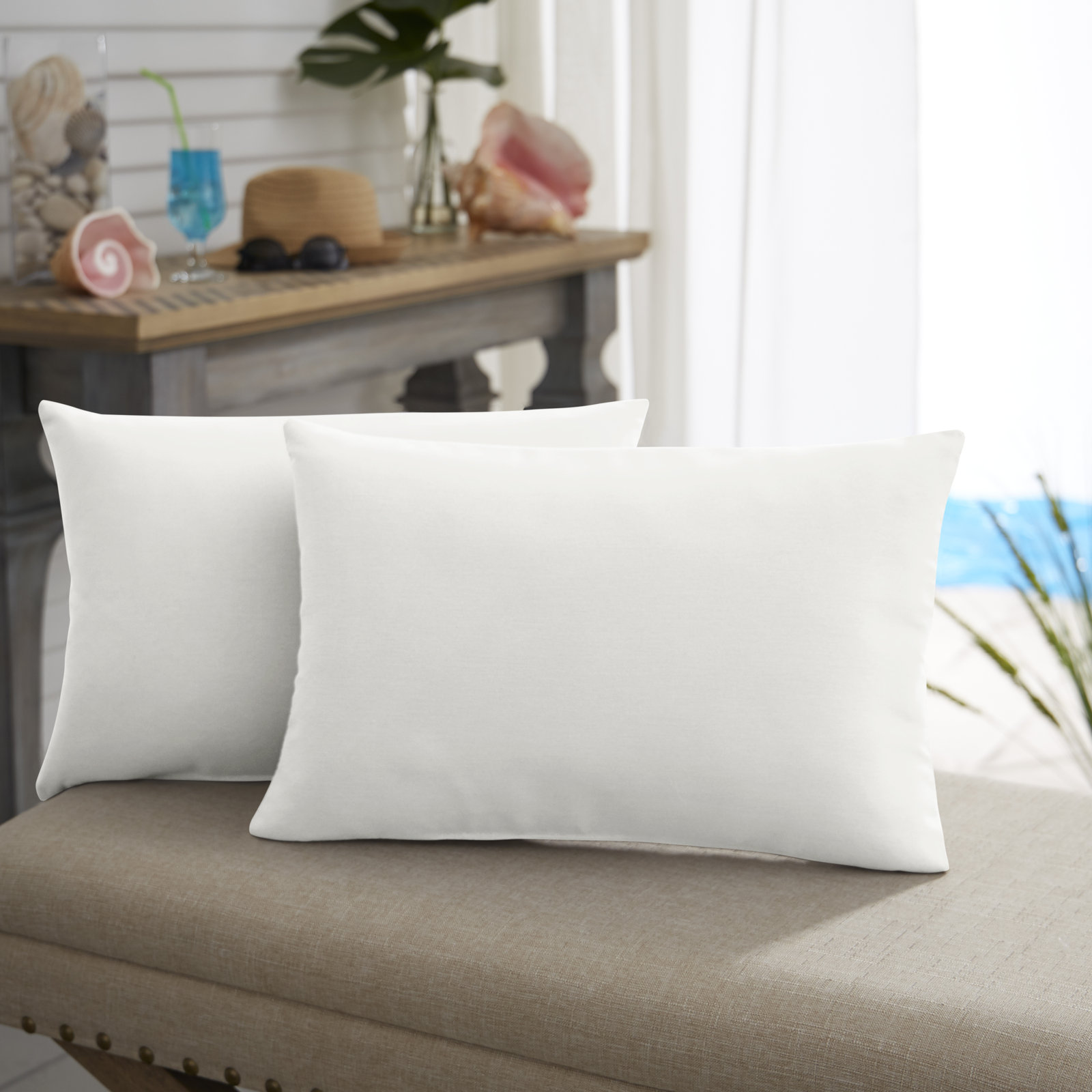 Almeda Lumbar Throw Pillow, Ivory, 12" x 24"