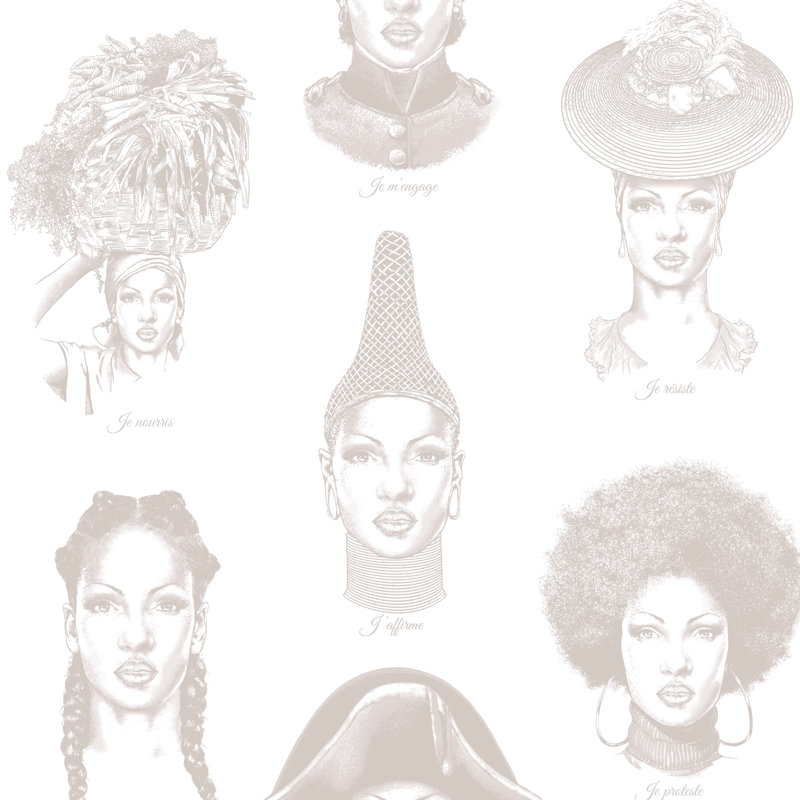 Papier peint à motif de femmes haitiennes d'Haïti, Beige