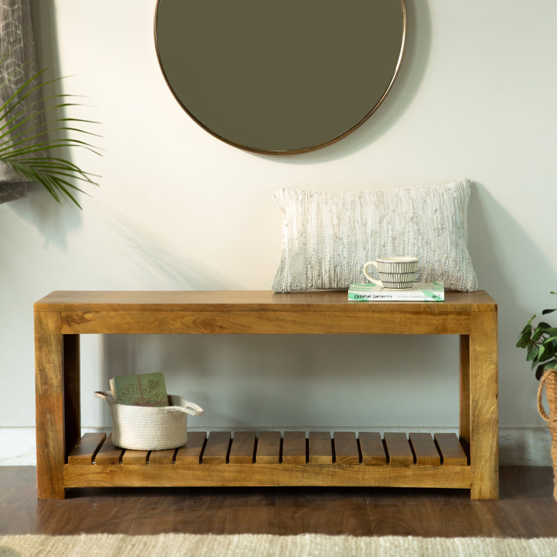Banc de rangement en bois massif Dezider, Naturel