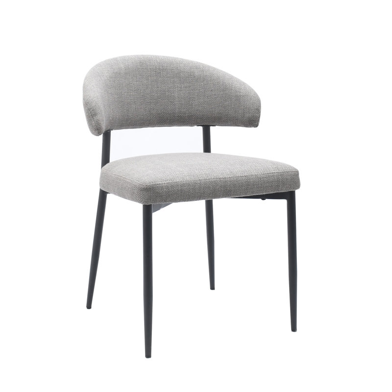 Winni upholstered gray dining chairs with curved back and matte black metal legs, Gray