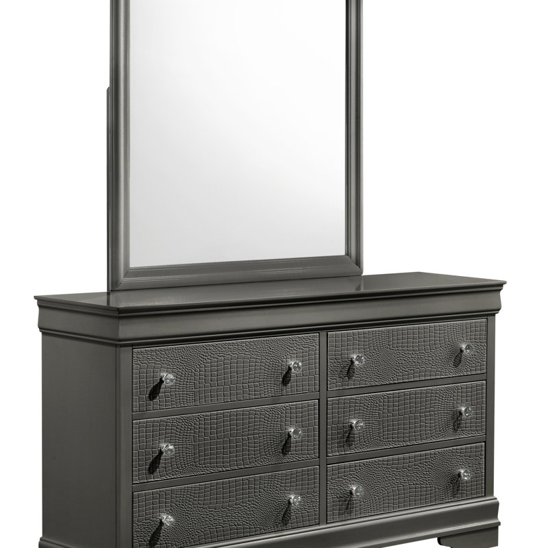 Miroir de style moderne Blaze en bois gris métallique (seulement miroir), Gris métallisé