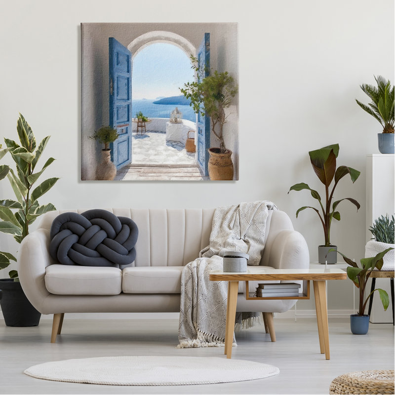 "Blue Greek Door Scenery", art mural par LSR Design Studio, H 36 po x l 36 po x P 1,5 po