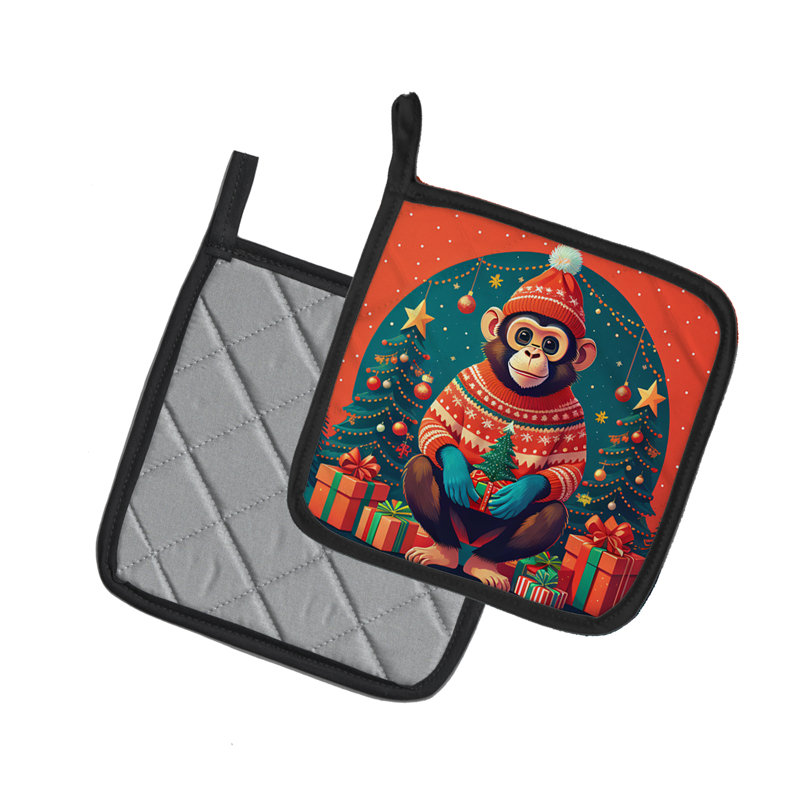 Paire de porte-pots Monkey Christmas