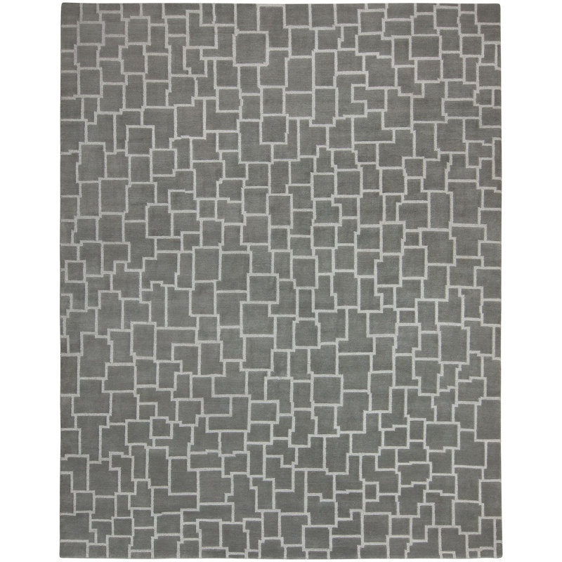 Tapis gris noué à la main Ritz, Rectangle 6 pi x 9 pi