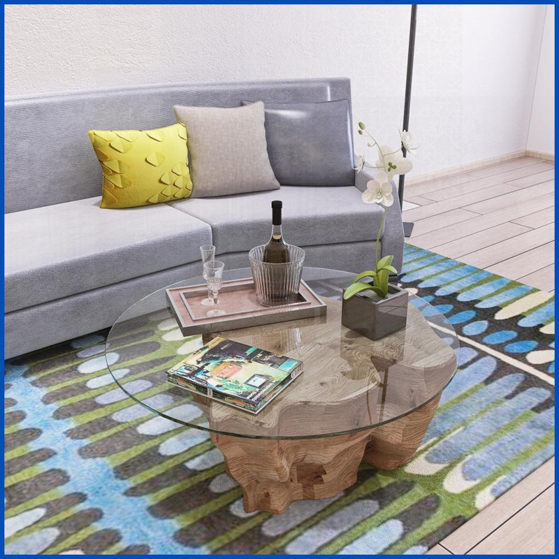 Plateau de table basse rond en verre trempé de 36 pouces avec rebord noir poli de 1/4 po - Facile à nettoyer et sécuritaire