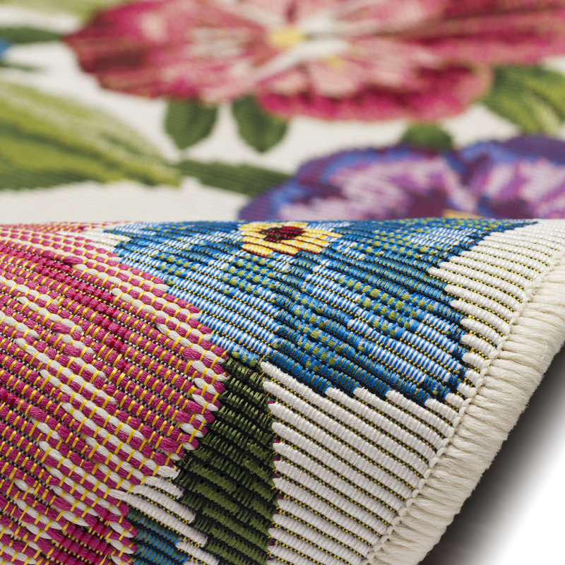 Andreane Floral Synthetic Non-Skid Kitchen Mat, Cream, Runner 1'11" x 4'11"