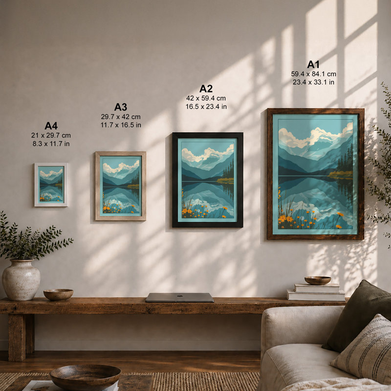 Mountain Lake Reflection Scandinavian - Print, Unframed, A3 - 42.0 x 29.7 cm
