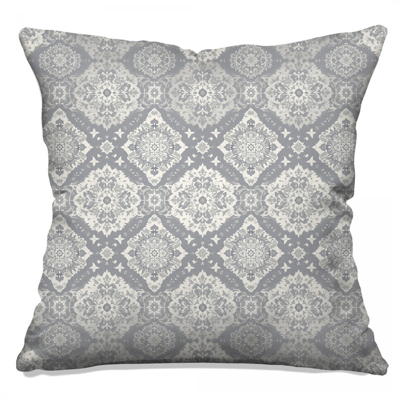 Gray Detailed Damask Double Sided Throw Pillows, 14 x 14 inches