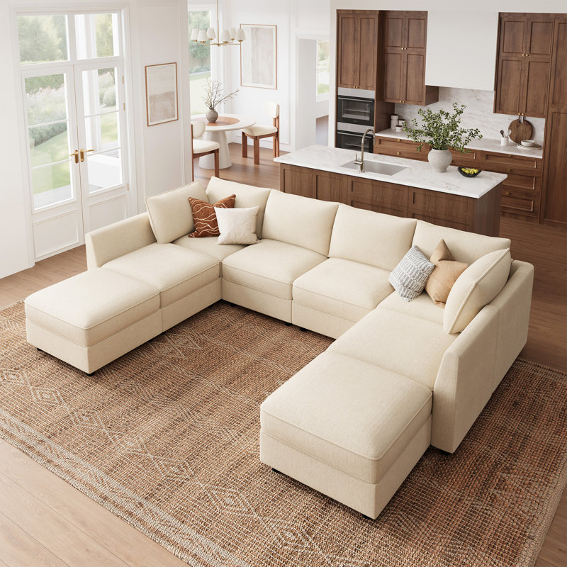 Canapé modulaire en U avec rangement Tremee, Polyester beige