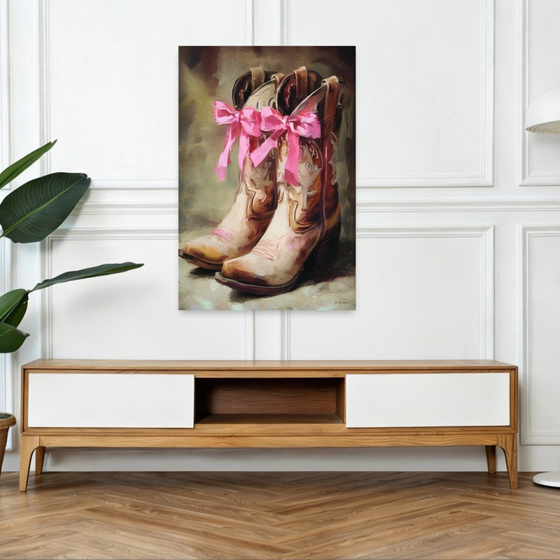 Pink Bow Boots Abstract Contemporary Wall Art Print, 48" H x 32" W