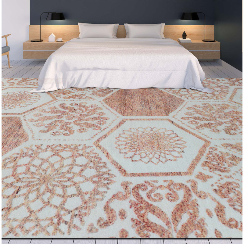 Wool Geometric Area Rug in Ivory, Rectangle 8' x 10'