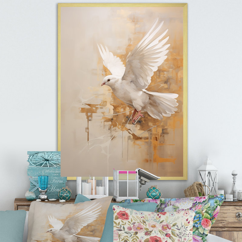 Minimalisme beige et colombe dorée II sur toile, Cadre doré simple, H 44 po x l 34 po x P 1,5 po