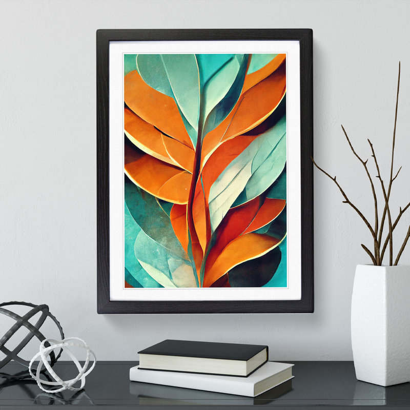 Abstract Leaf Art No.5 - Wall Art, Black Framed, 66cm H x 48cm W, No Matte