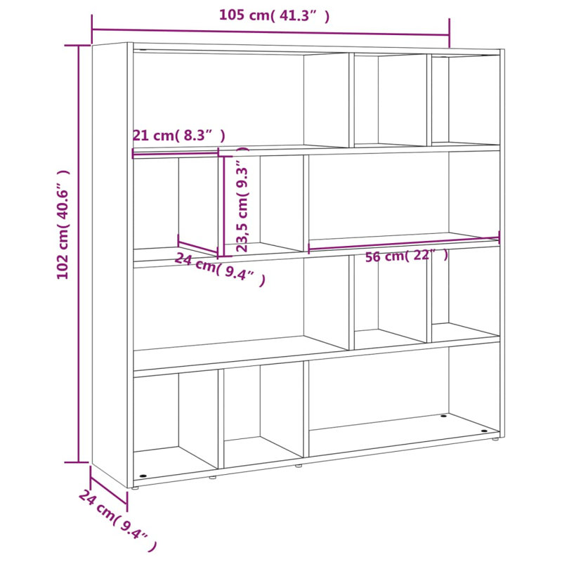 Armoire à livres / cloison Sonoma 41,3 po x 9,4 po x 40,2 po, Bois ancien