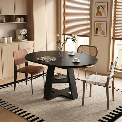 Table de salle à manger extensible ronde avec feuilles amovibles peu encombrantes, base en bois avec tablette de rangement pour le salon de la cuisine