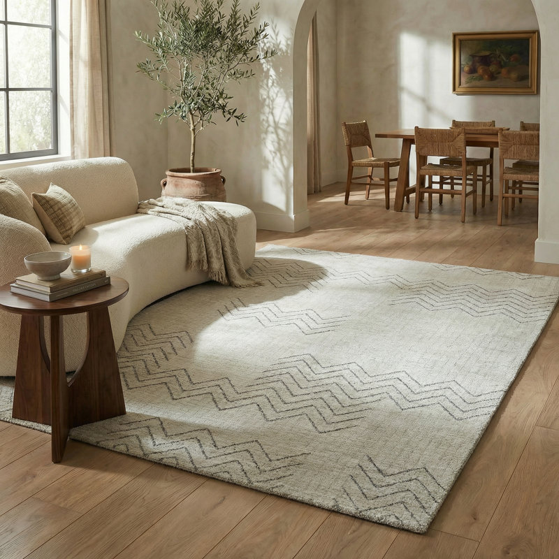 Rug Branch Kiva 8' x 11' (7'10" x 10'10") Beige/Cream Chevron Indoor Area Rug, Modern, Medium Pile, Stain-Resistant Carpet - Living Room, Bedroom, Dining Room, and Kitchen