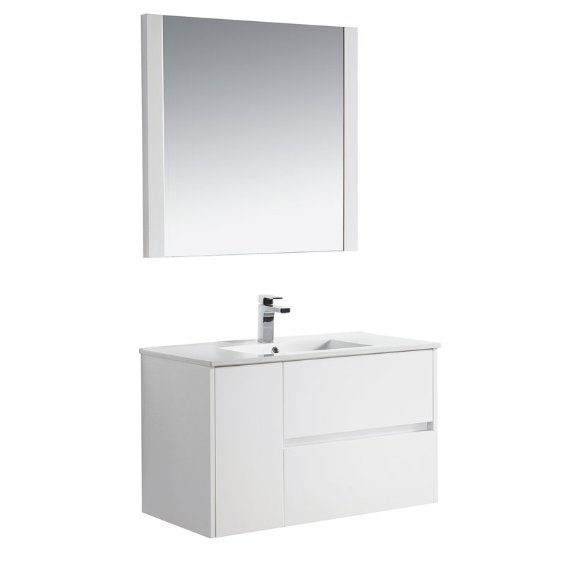 Ensemble de meuble-lavabo simple 36 po avec miroir Oquendo, Blanc lustré