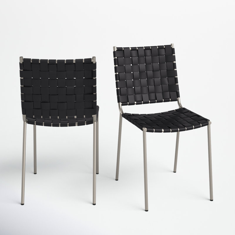 Ryland 18.5'' H Leather Upholstered Metal Armchair, Black, Silver