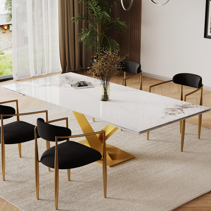 Table de salle à manger extensible Modern, Blanc Chanel, Doré