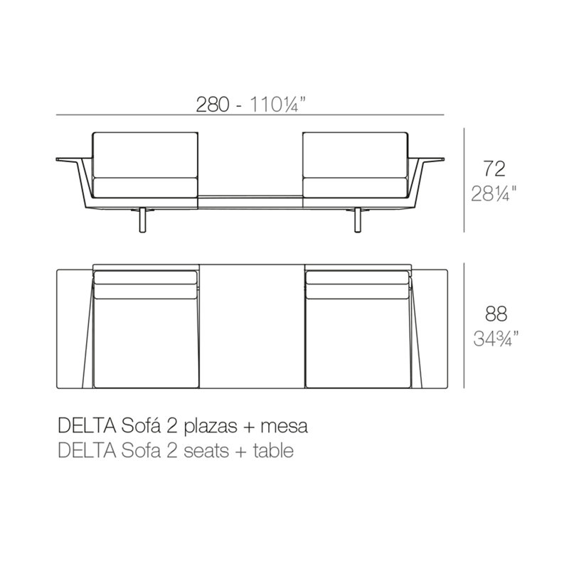 Causeuse et table delta l 110,25 po Delta, Polyester noir, Noir de base