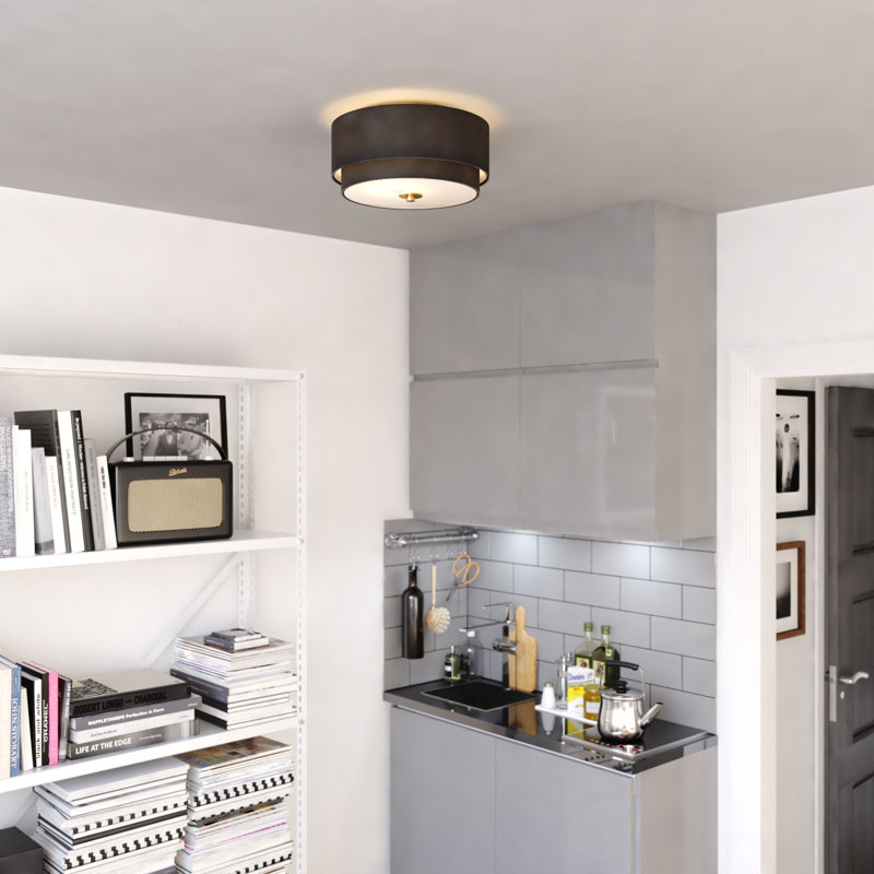  Michellemarie Mid-Century Modern Drum Semi Flush Mount Ceiling Light, 6.75" H x 13" W x 13" D