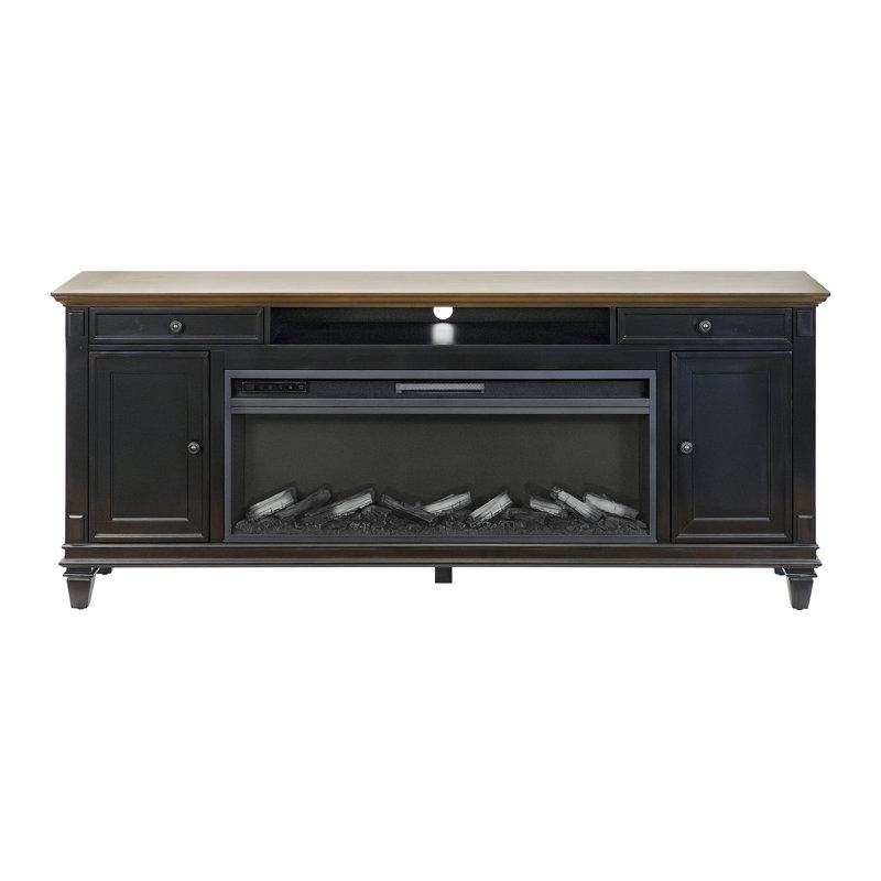 Console de foyer traditionnel 76 po Crosby, rangement de divertissement, meuble télé, entièrement assemblé , Noir