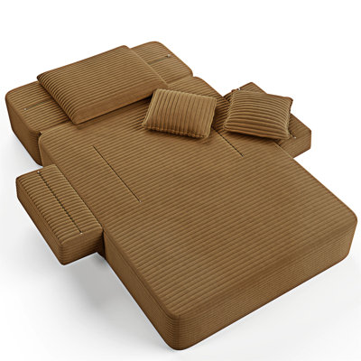 Convertible Sleeper Couch Bed Chaise Lounge Sofa Bed With Storage Pockets and Pillows