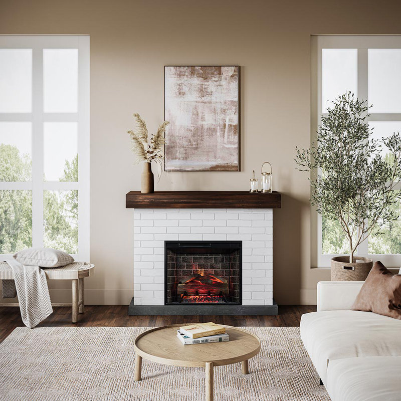 Country Living - Ensemble de manteau de cheminée Jackson, insert de foyer 28 po compatible WiFi, cadre de cheminée en brique blanche, compatible Alexa / WiFi