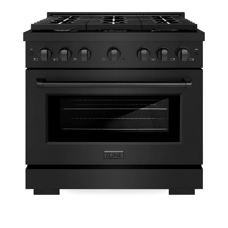Zline 36 In. 5.2 Cu. Ft. Gas Range With Convection Gas Oven In Black Stainless Steel With 6 Brass Burners