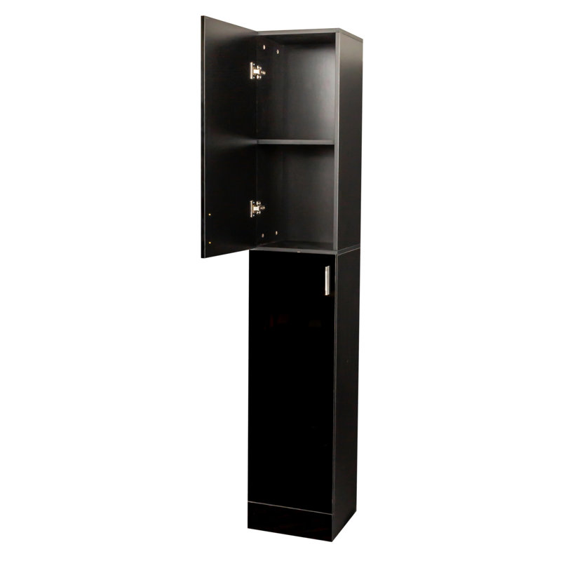Armoire autoportante pour la cuisine et la salle à manger, noire. Tablettes, deux portes. 13,46 x 11,68 x 76,36, 56,66 lb Apparence élégante. Armoire noire de salle à manger. Tablettes. Pratique.