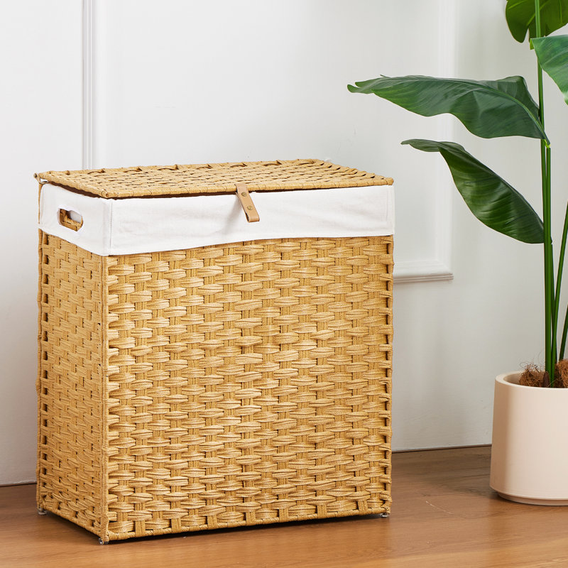 Foldable laundry basket, Medium Yellow Wood