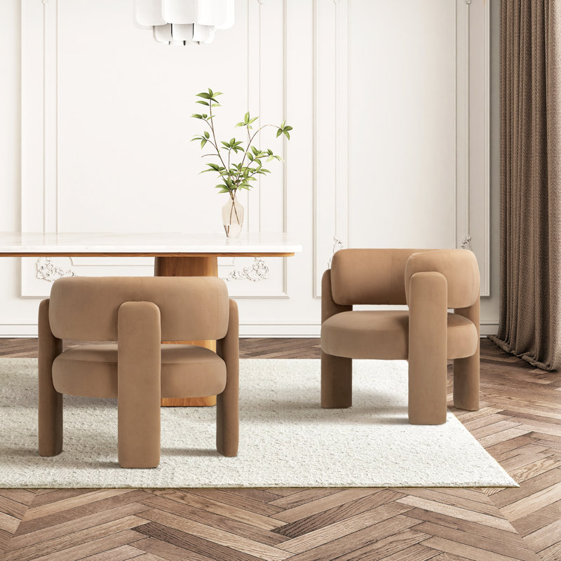 Velvet Upholstered Barrel Armchair, Khaki