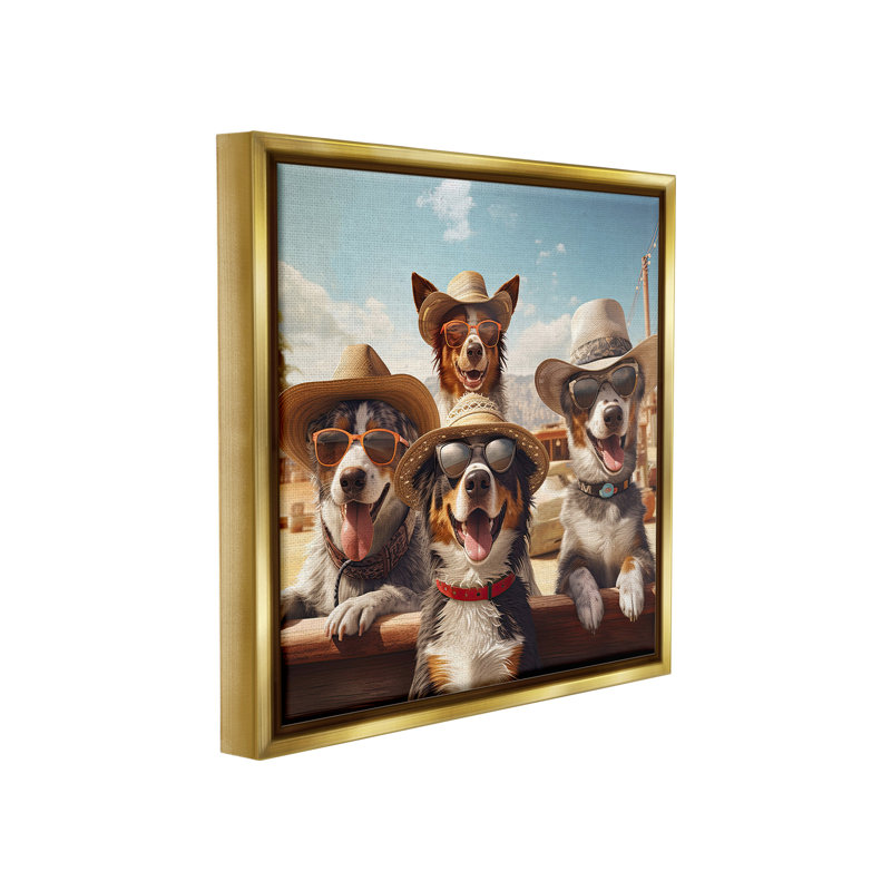 " Southwestern Cowboy Dogs Floater Frame " by Jim Baldwin, Metallic Gold Floater Frame, 18" H x 18" W