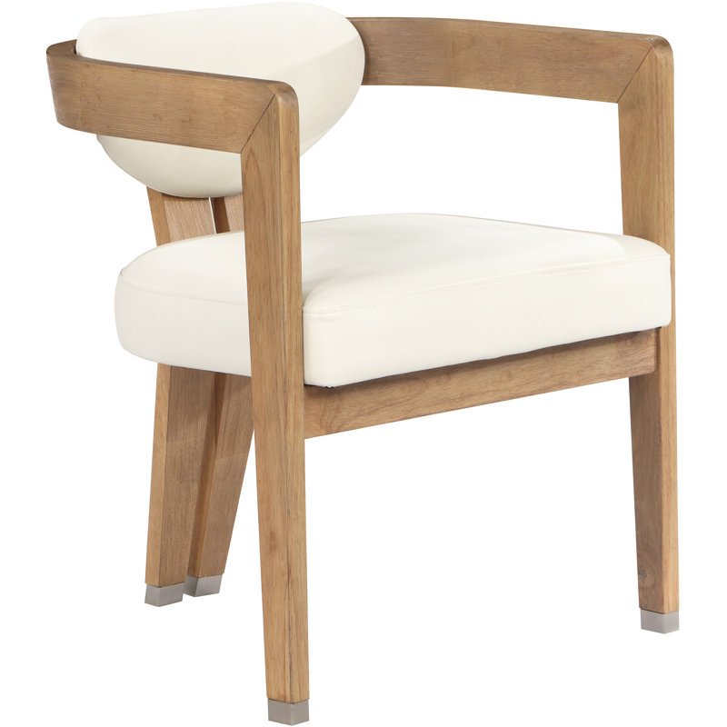 19.3'' H Upholstered Armchair, Cream Vegan Leather, Natural Wire Brush